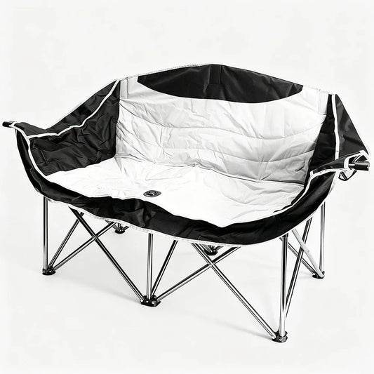 Double Camping Chairs Outdoor Lawn Camping Couch Heavy Duty Folding Chairs Strong Loading Capacity Metal Frame Oxford Fabric with Armrests and Cup Holders