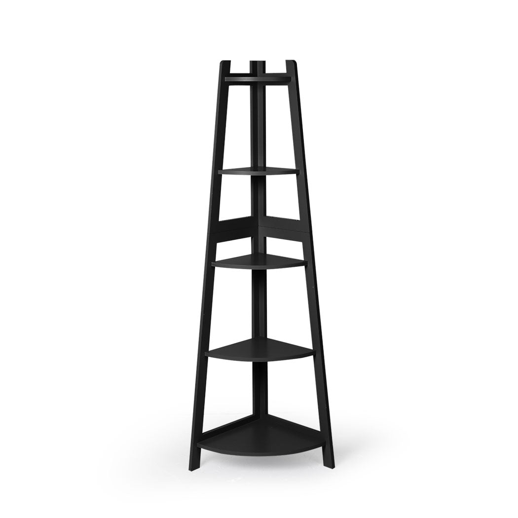 Levede 5 Tier Corner Shelf Wooden Storage Black-2006733234070753281