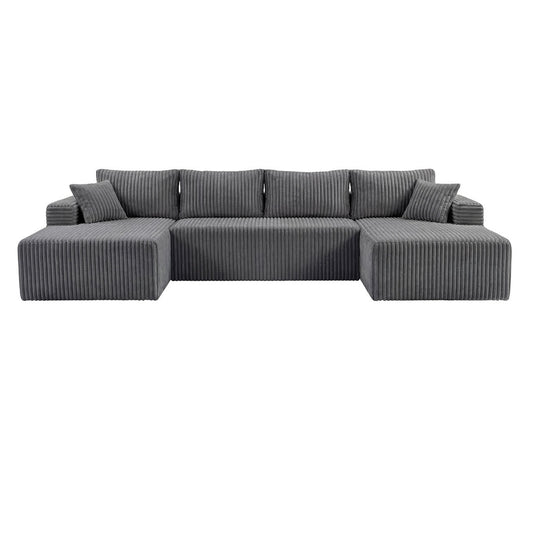 Levede Modular Sofa Lounge Set Corduroy U Shaped Sectional Cloud Couch Grey-2050056788564381697