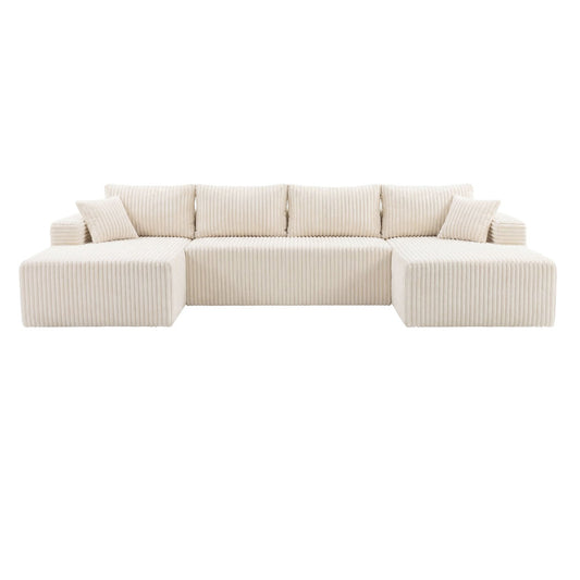 Levede Modular Sofa Lounge Set Corduroy U Shaped Sectional Cloud Couch Beige-2050056788379832321