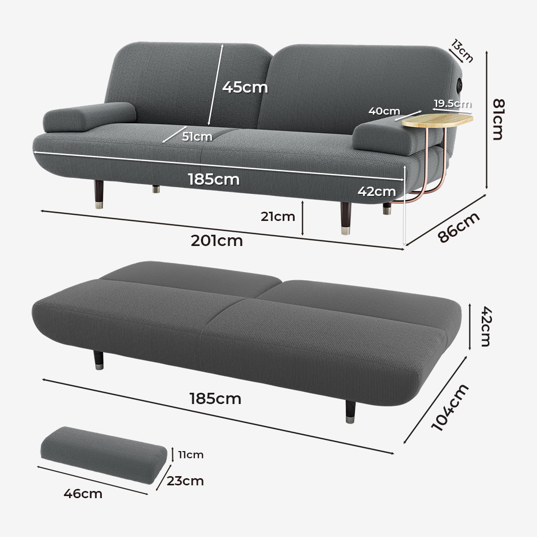 LEVEDE  CONVERTIBLE SOFABED WITH USB CHARGE AND SIDE TABLE-2006732844742873090
