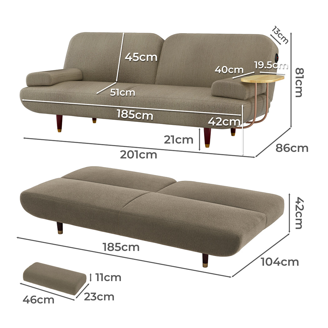 LEVEDE  CONVERTIBLE SOFABED WITH USB CHARGE AND SIDE TABLE-2006732844935811074